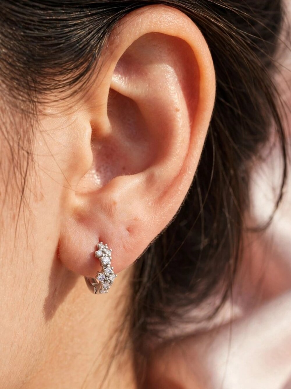 Silver Crystal Cluster Huggie Hoop Earrings - Picture 4 of 4